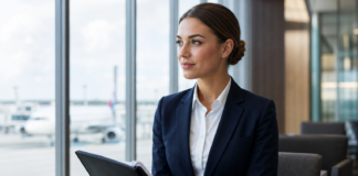 Can You Be a Flight Attendant with Tattoos? What Airlines Usually Care About Aspiring flight attendant in a professional interview setting with a subtle visible wrist tattoo