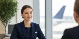 Delta vs United Flight Attendant Salary: Which Airline Pays Better in 2026? Flight attendant job candidate in a professional interview setting