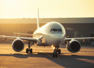 Qatar Airways Cabin Crew Salary: What to Expect in 2026 Qatar Airways wide-body jet on the apron at Hamad International Airport in Doha at golden hour, Qatar Airways cabin crew salary guide 2026